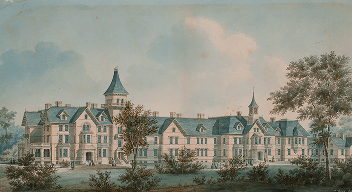 Historical drawing of a mental asylum