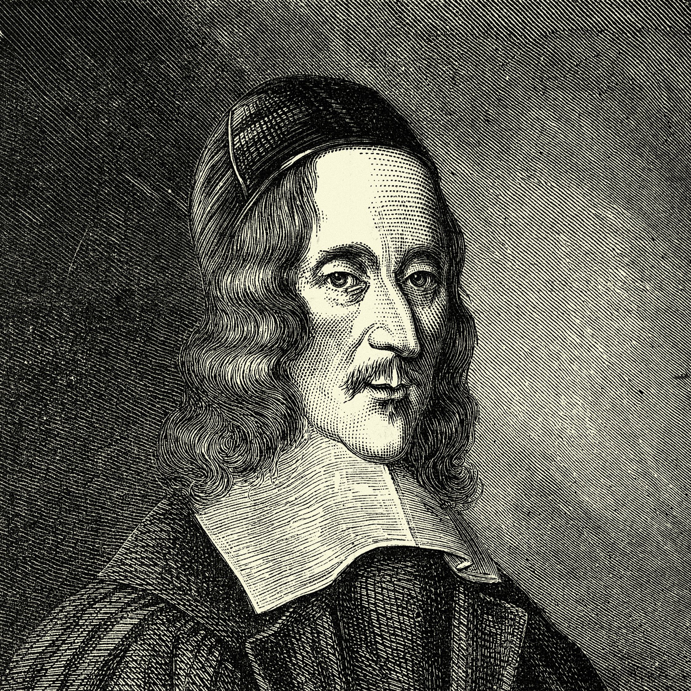 A black and white drawn portrait of George Herbert.