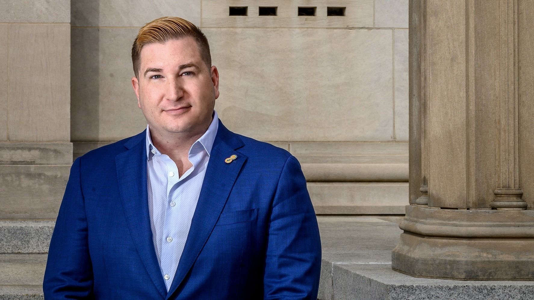 Dr. Hoppe stands outside the Federal Courthouse in downtown Greensboro.