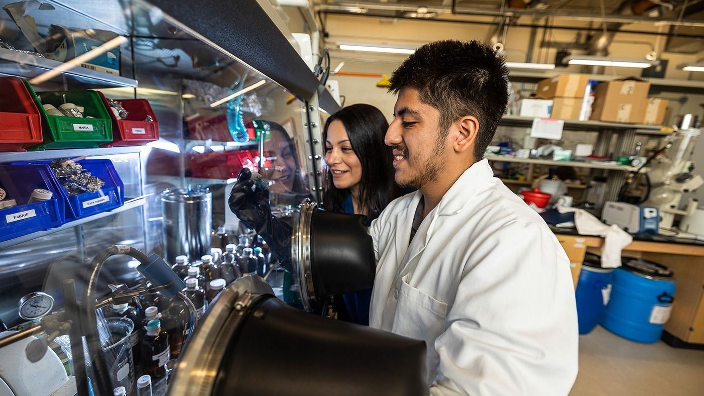 Marcos Tapia works along with his mentor Dr. Shabnam Hematian in a lab