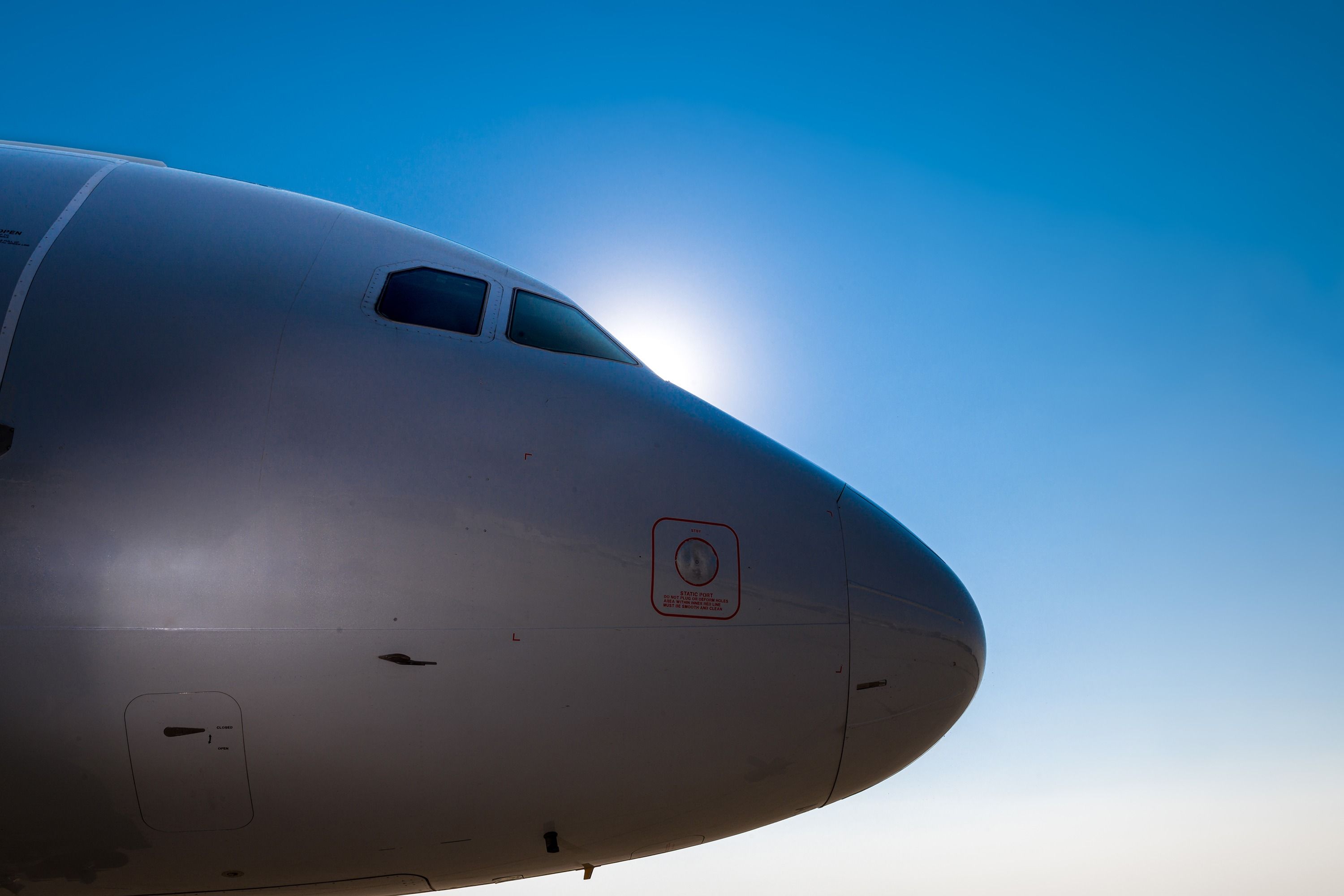 The front of a jet at Piedmont Triad International Airport