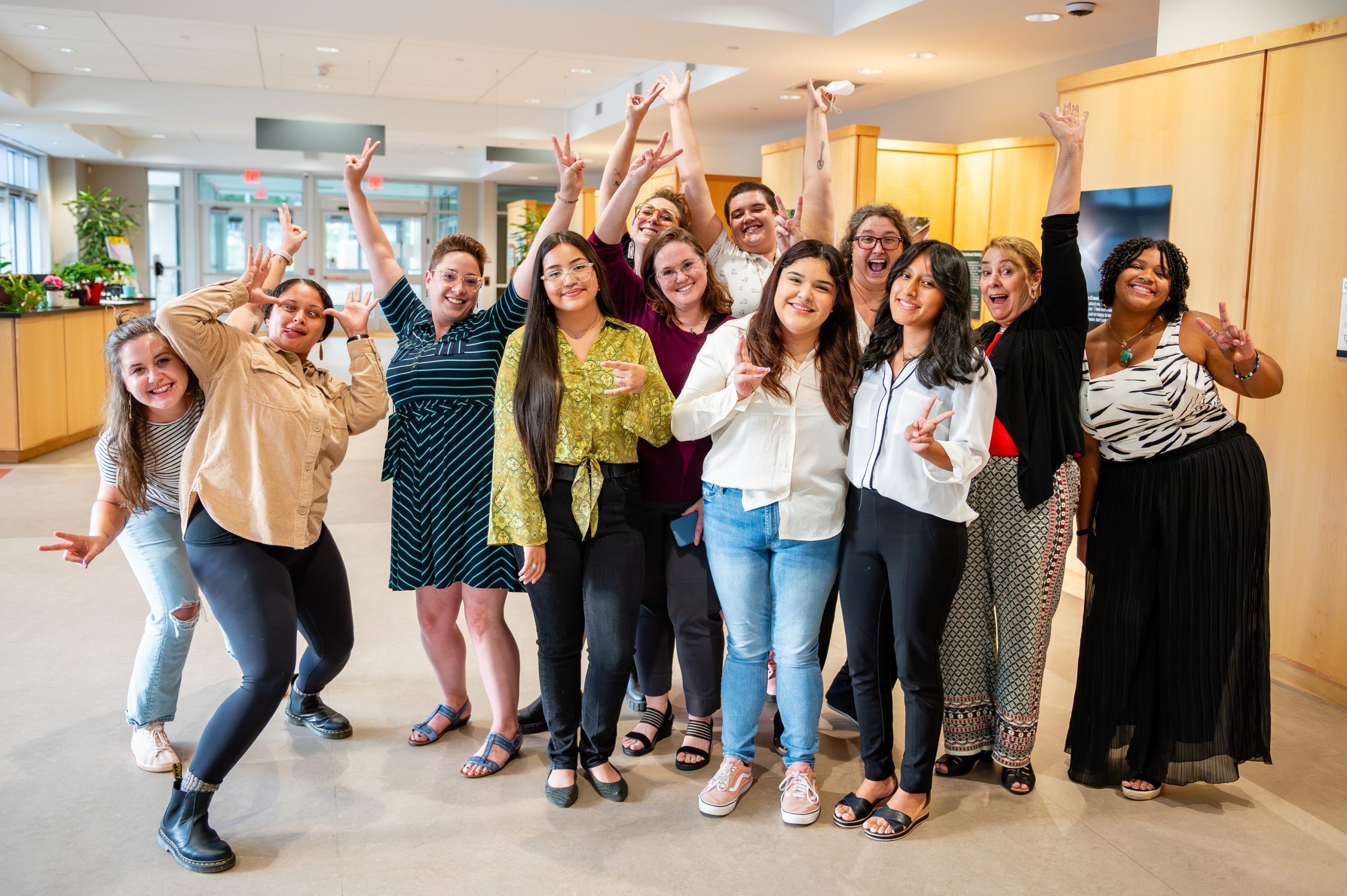 Students at the exhibit opening posing together