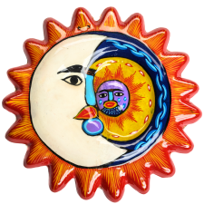 A Latinx art piece depicting the moon and sun