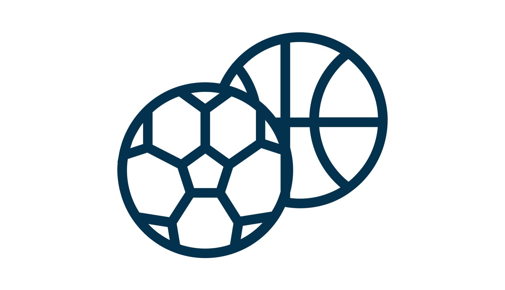 Blue lineart of a soccer ball and basketball