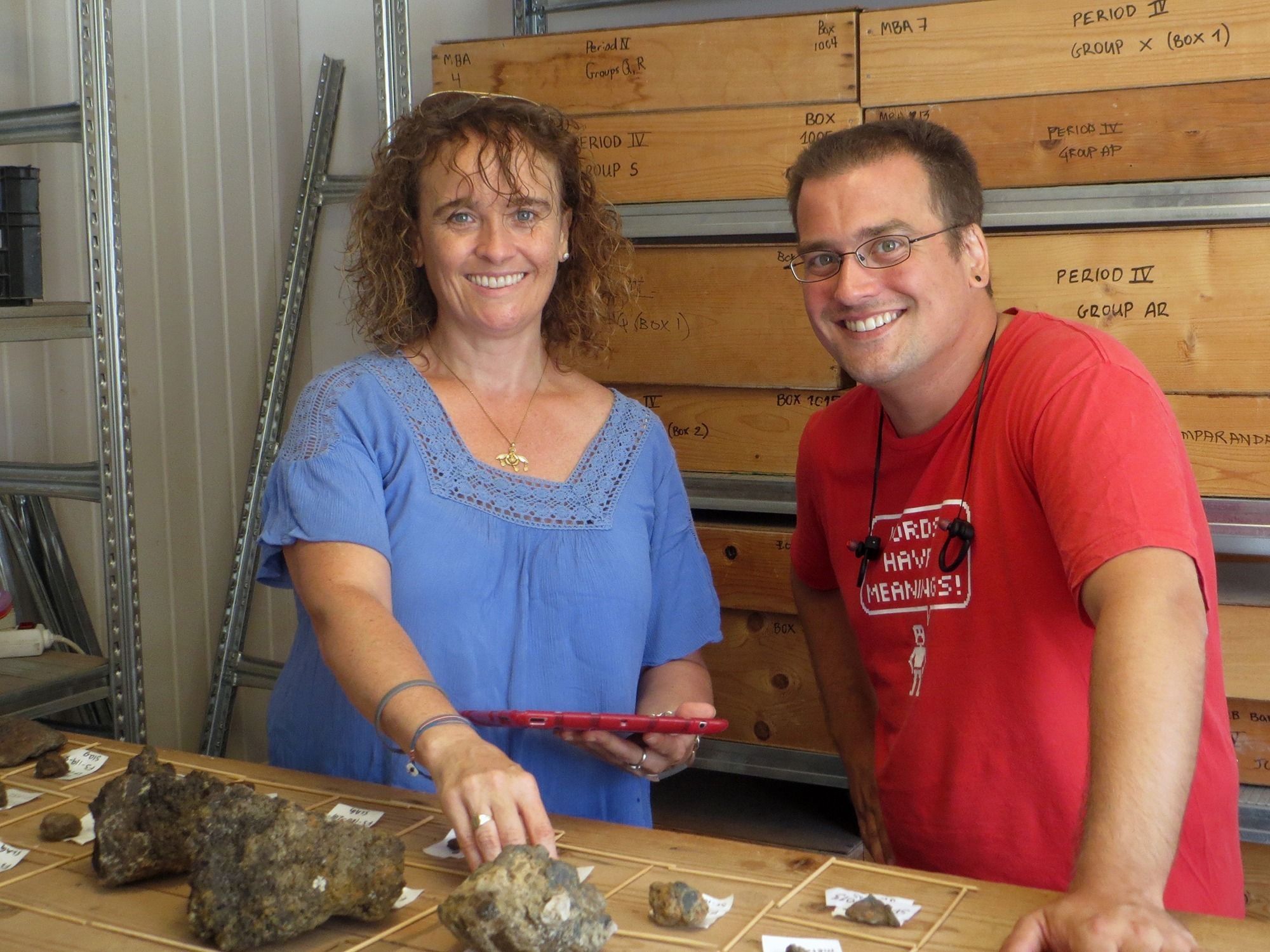 Dr. Joanne Murphy and a student at an archaelogical field school in Greece