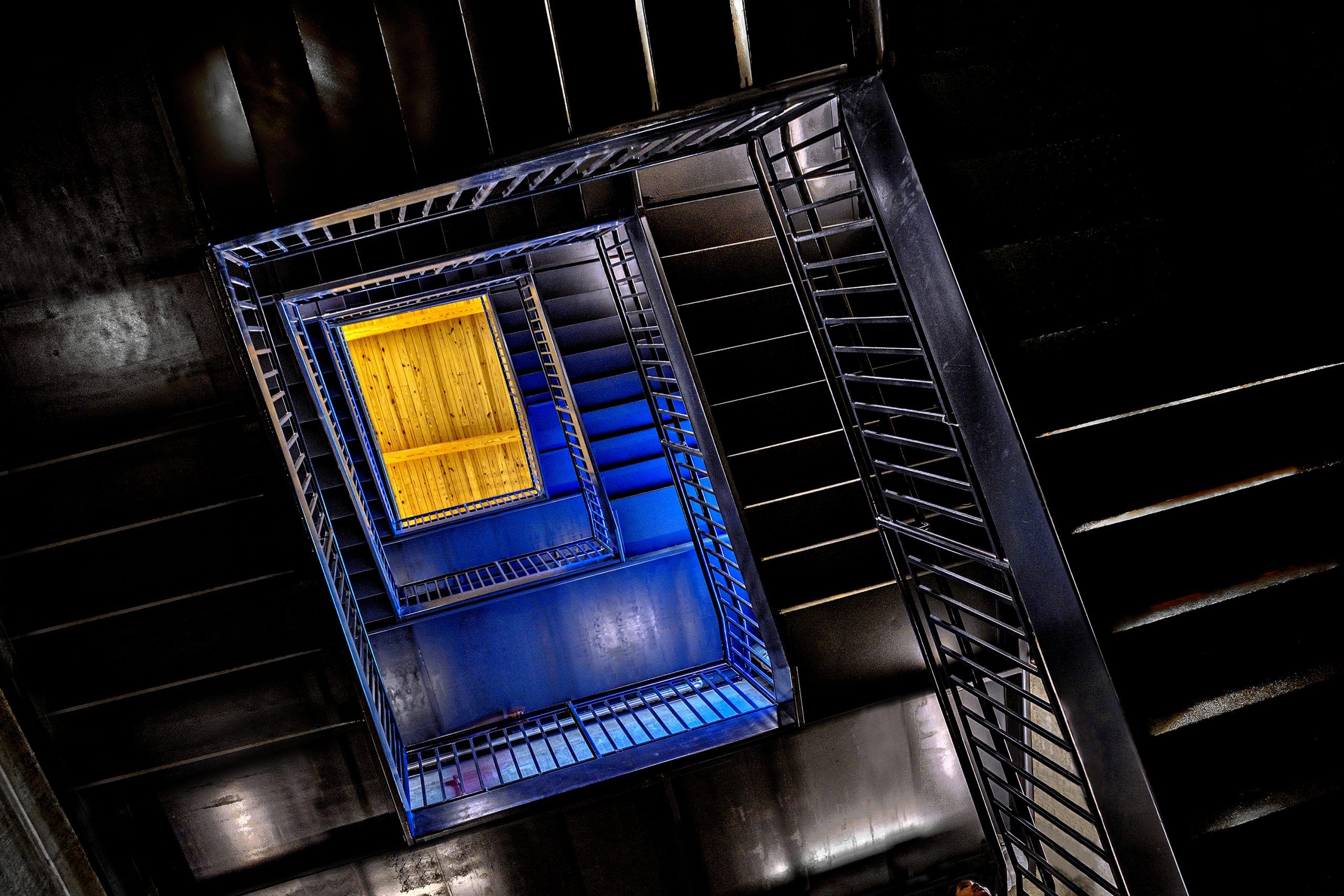 Aerial shot of a stairwell.
