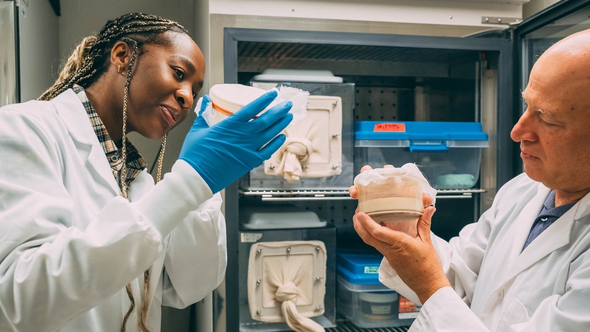 Wasserberg and Akabueze looking at his insect colonies