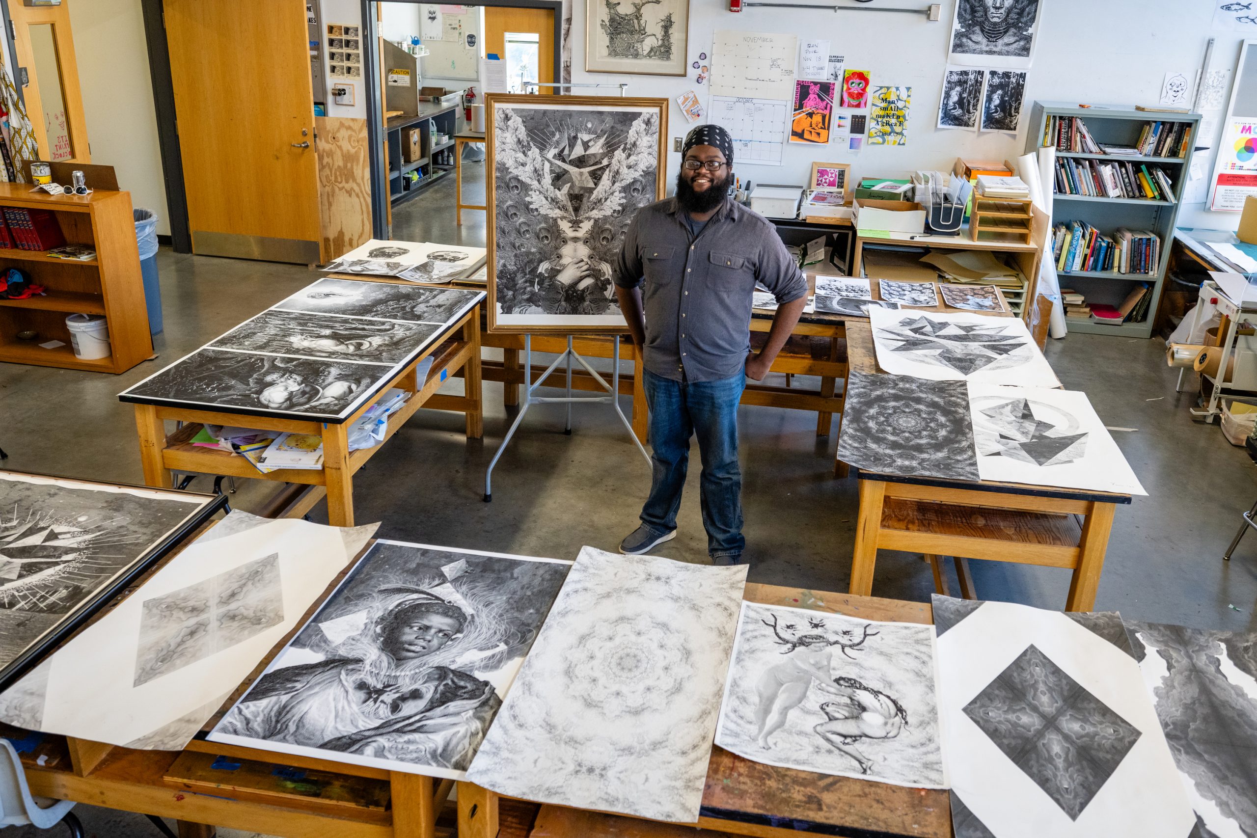 Zaire Miles-Moultrie with his prints