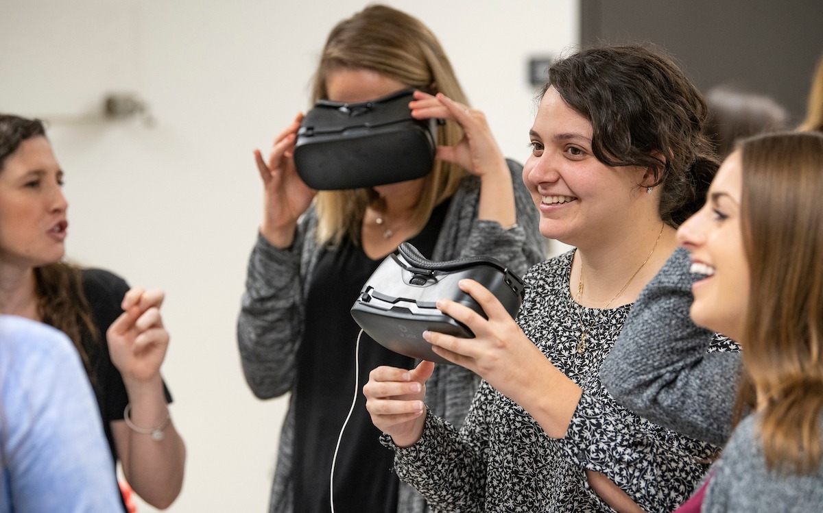 Students using VR headsets